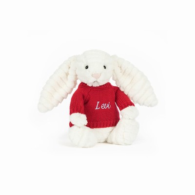 Jellycat Bashful Luxe Conejo Nimbus with Red Jumper | AKTH-27650